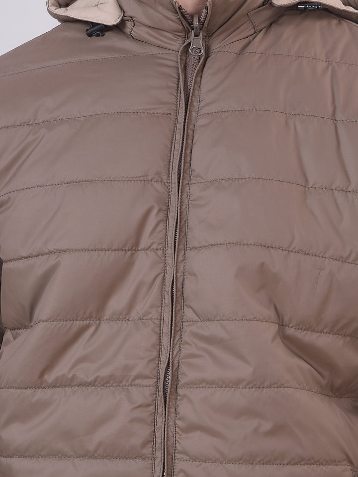 Brown Solid Reversible Hooded Jacket