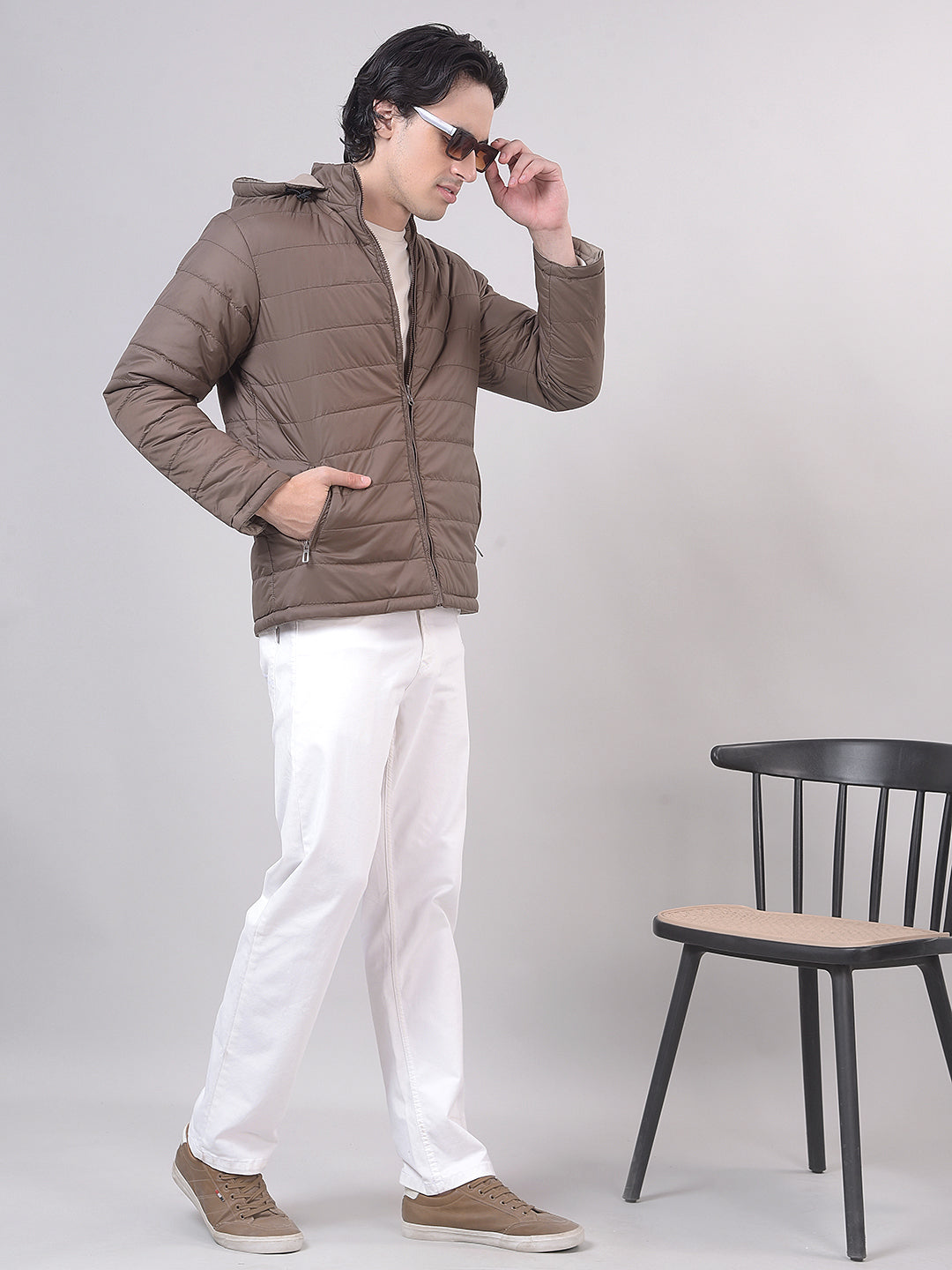 Brown Solid Reversible Hooded Jacket