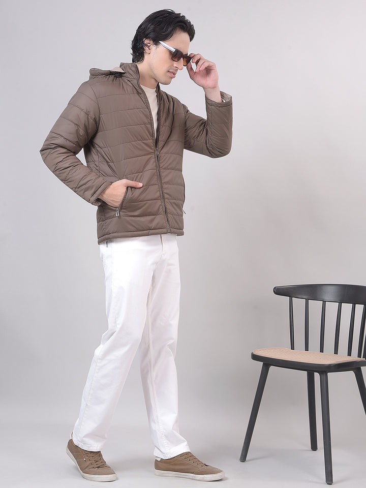 Brown Solid Reversible Hooded Jacket