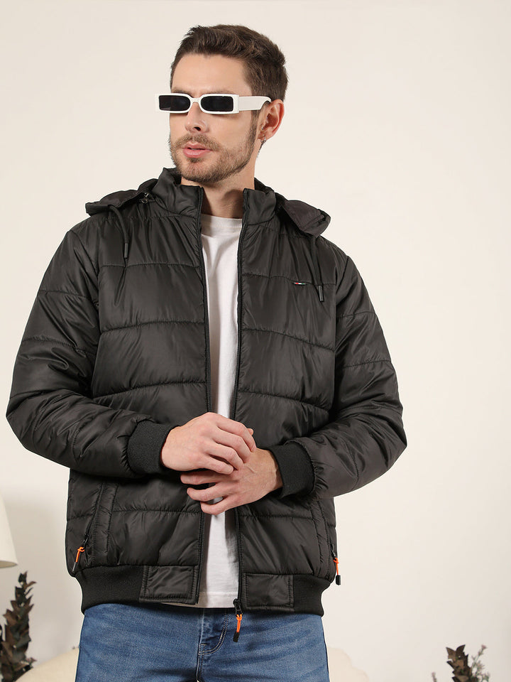 cobb solid black full sleeves hooded jacket