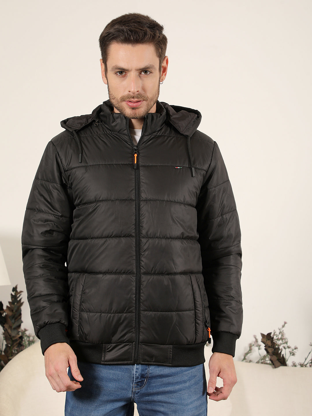 cobb solid black full sleeves hooded jacket