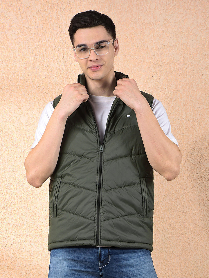 cobb solid olive sleeveless zipper jacket