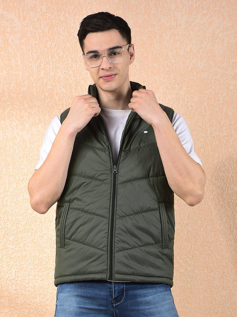 cobb solid olive sleeveless zipper jacket