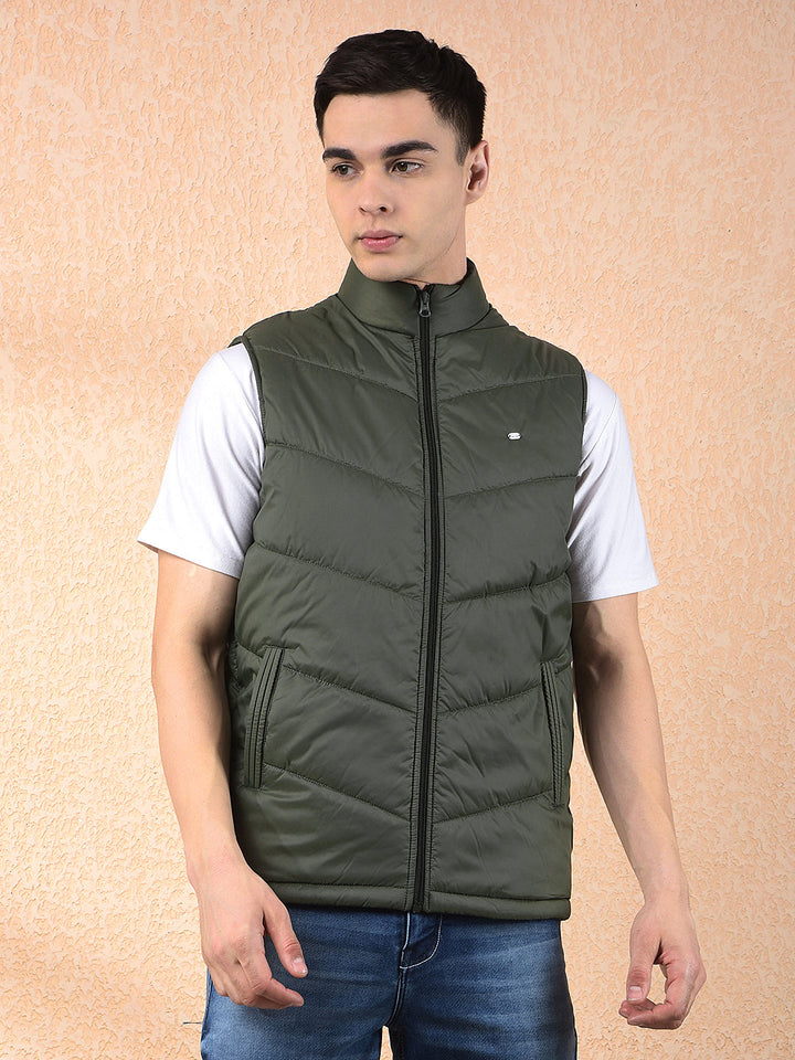 cobb solid olive sleeveless zipper jacket