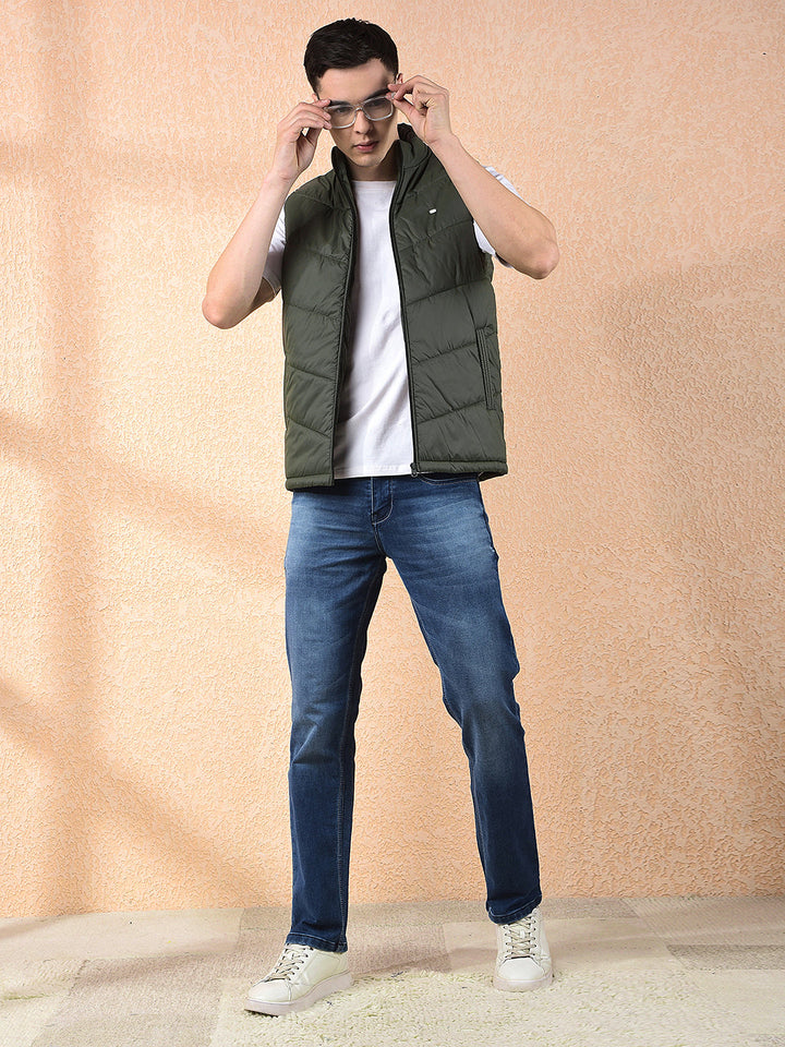 COBB SOLID OLIVE SLEEVELESS ZIPPER JACKET