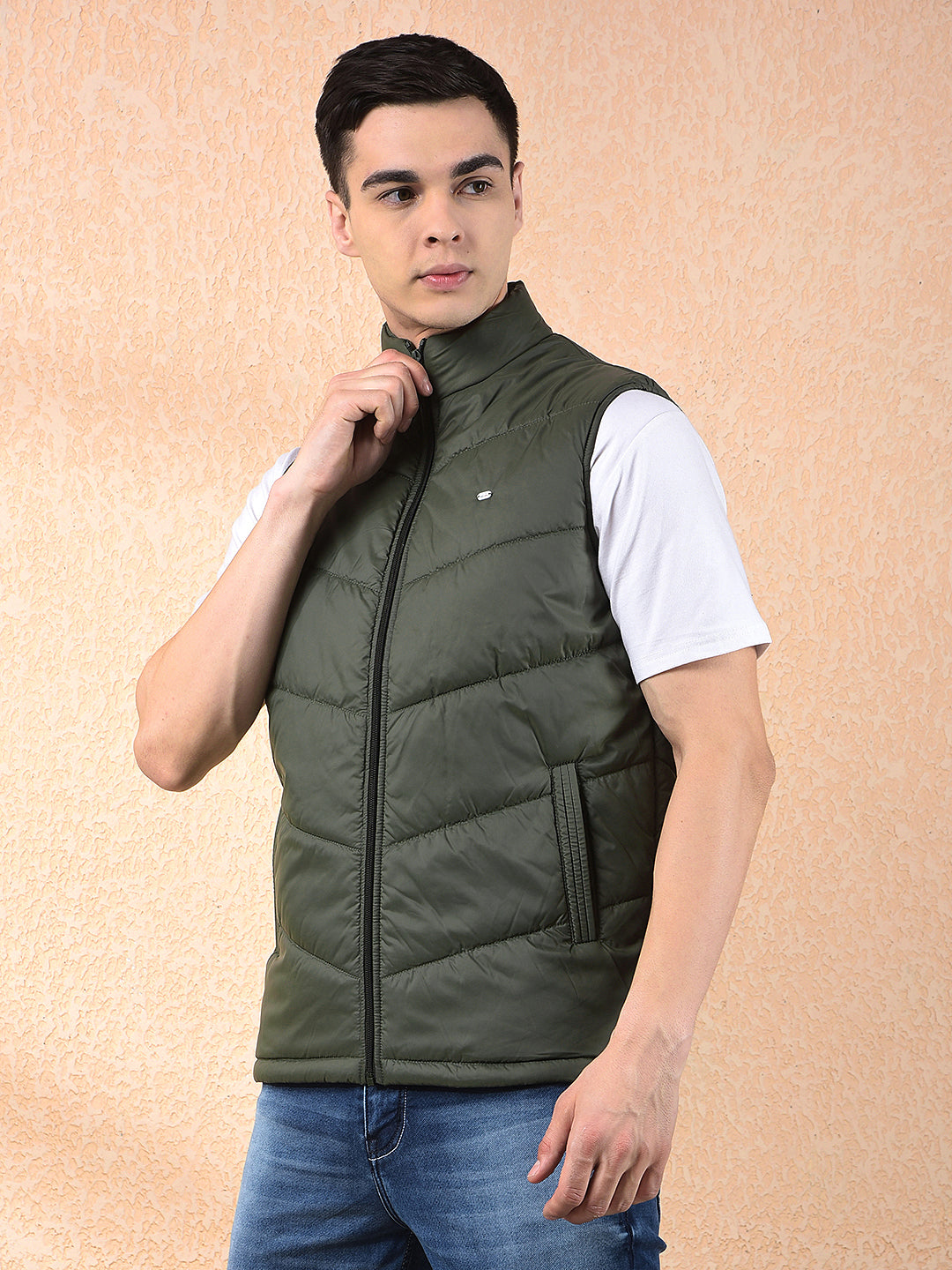 COBB SOLID OLIVE SLEEVELESS ZIPPER JACKET