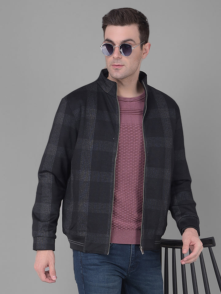 COBB BLACK CHECKED MOCK COLLAR JACKET