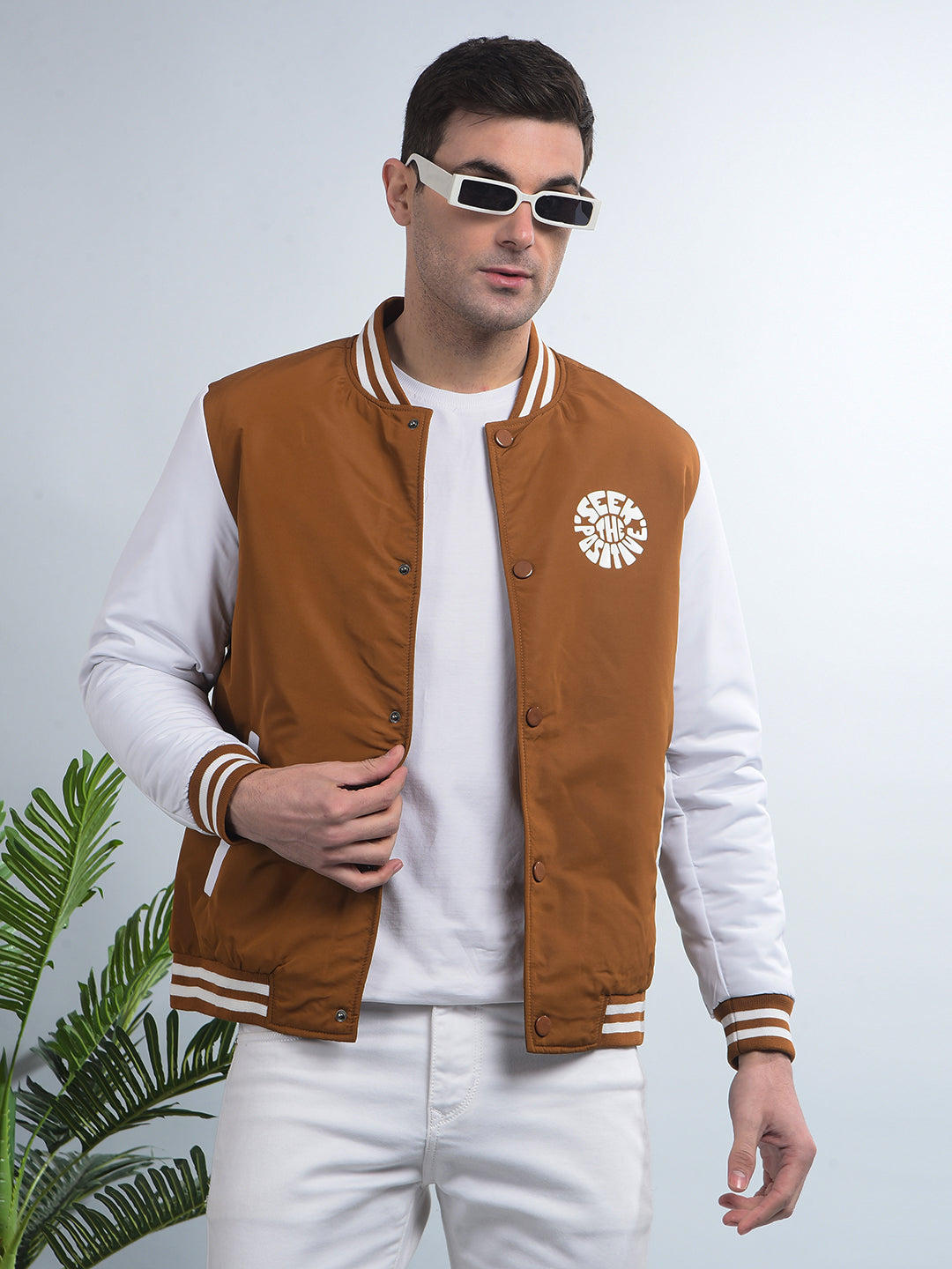 cobb dusty mustard printed varsity jacket