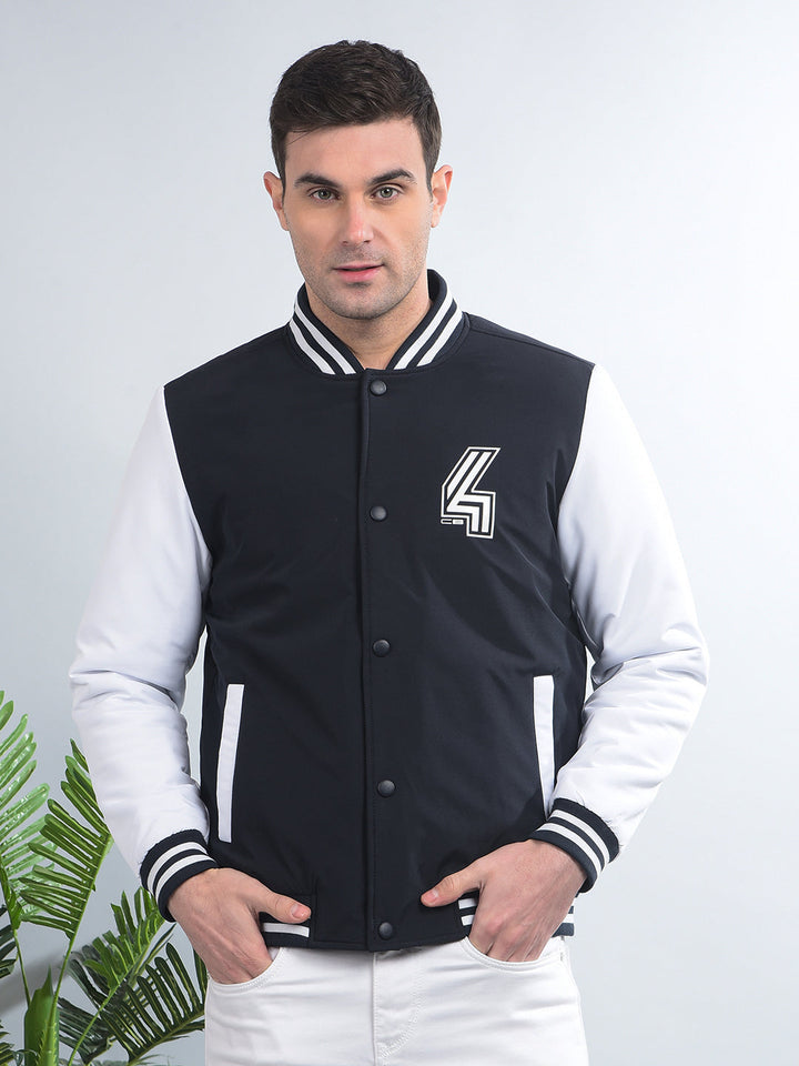 cobb navy blue printed varsity jacket