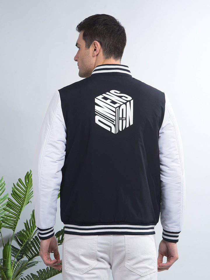 cobb navy blue printed varsity jacket