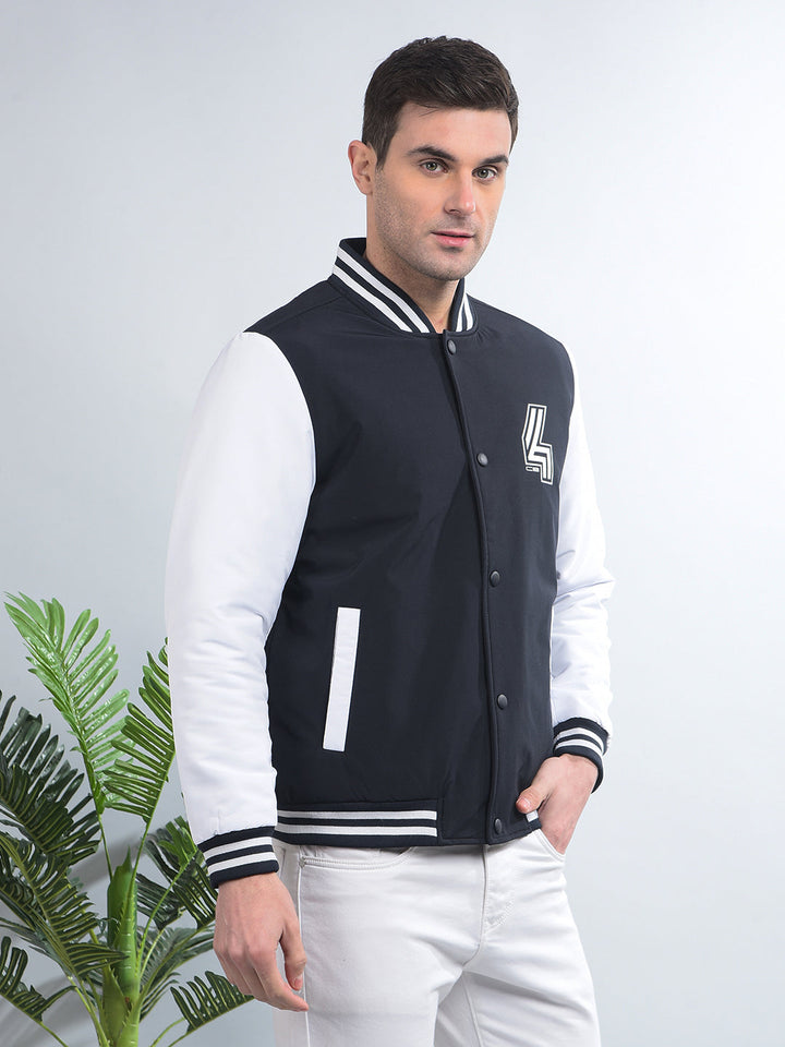 COBB NAVY BLUE PRINTED VARSITY JACKET