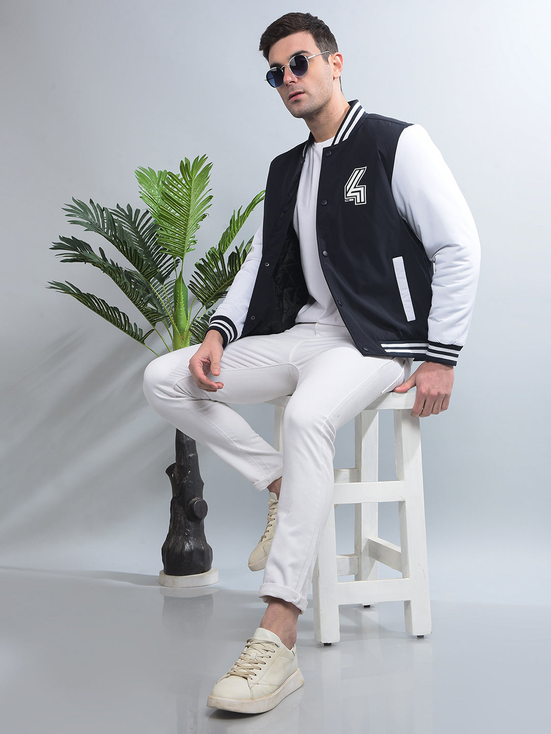 COBB NAVY BLUE PRINTED VARSITY JACKET