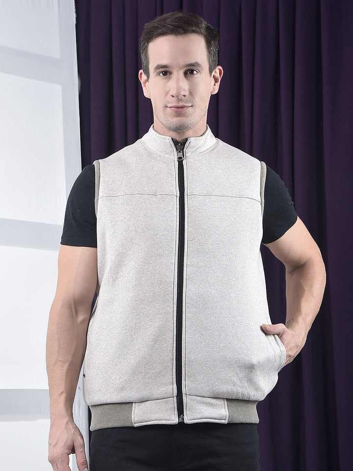 cobb solid beige sleeveless reversible jacket