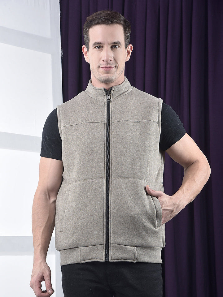 cobb solid beige sleeveless reversible jacket