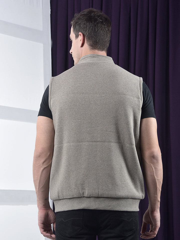 cobb solid beige sleeveless reversible jacket