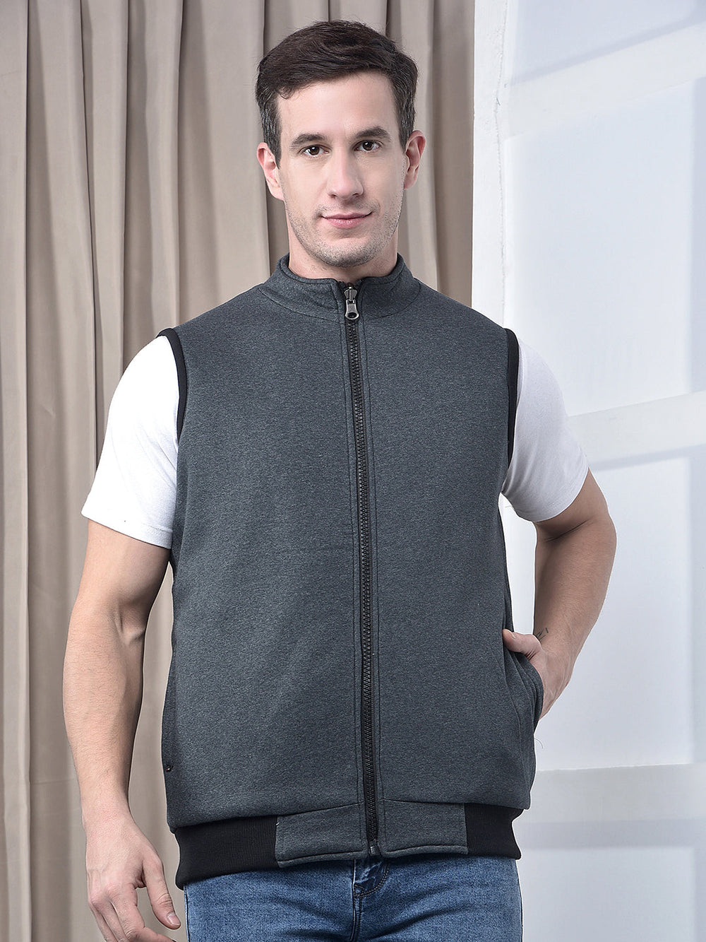cobb solid black sleeveless reversible jacket