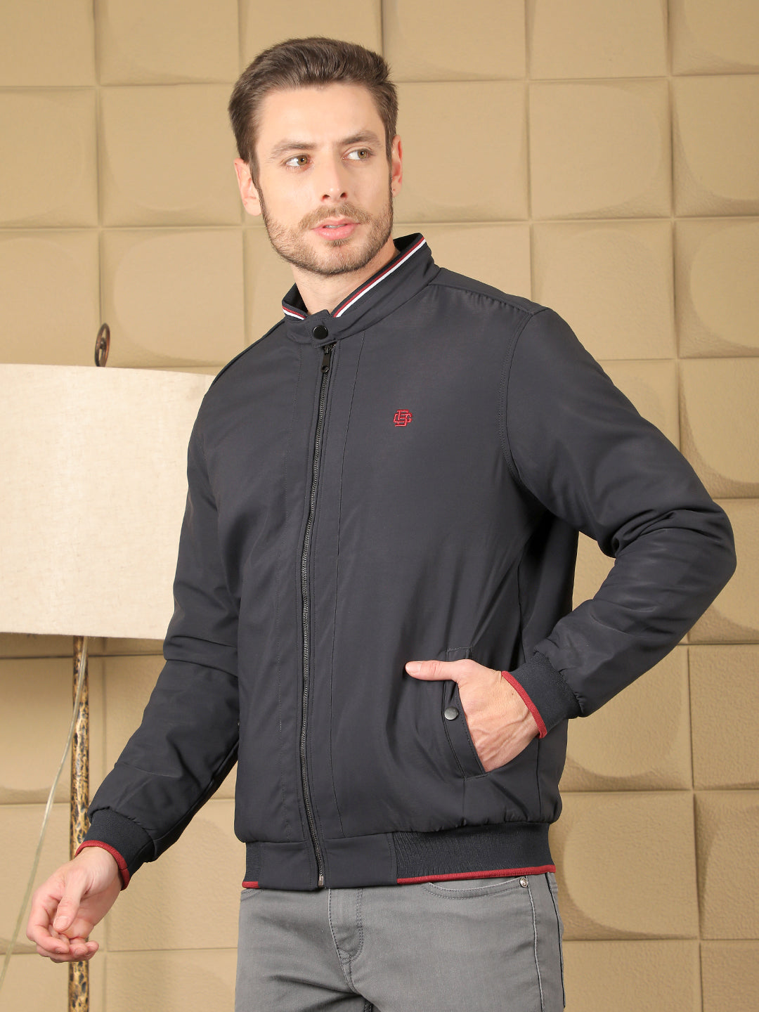 COBB SOLID NAVY BLUE FULL SLEEVES JACKET