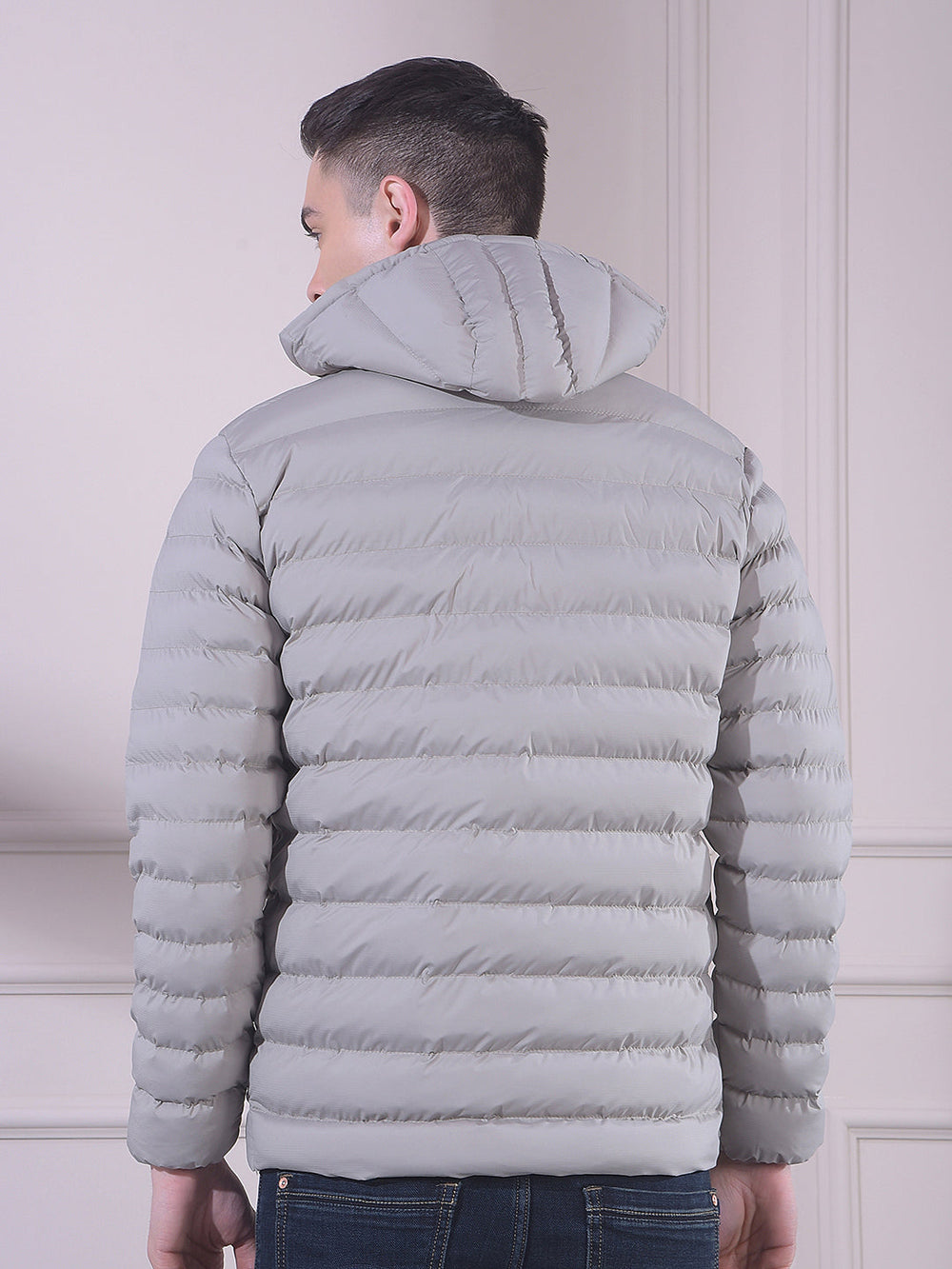 cobb solid beige hooded puffer jacket