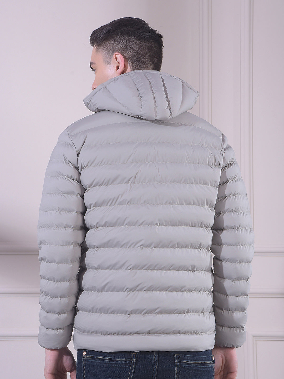 cobb solid beige hooded puffer jacket