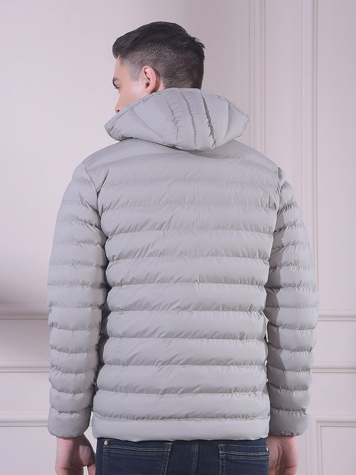 cobb solid beige hooded puffer jacket