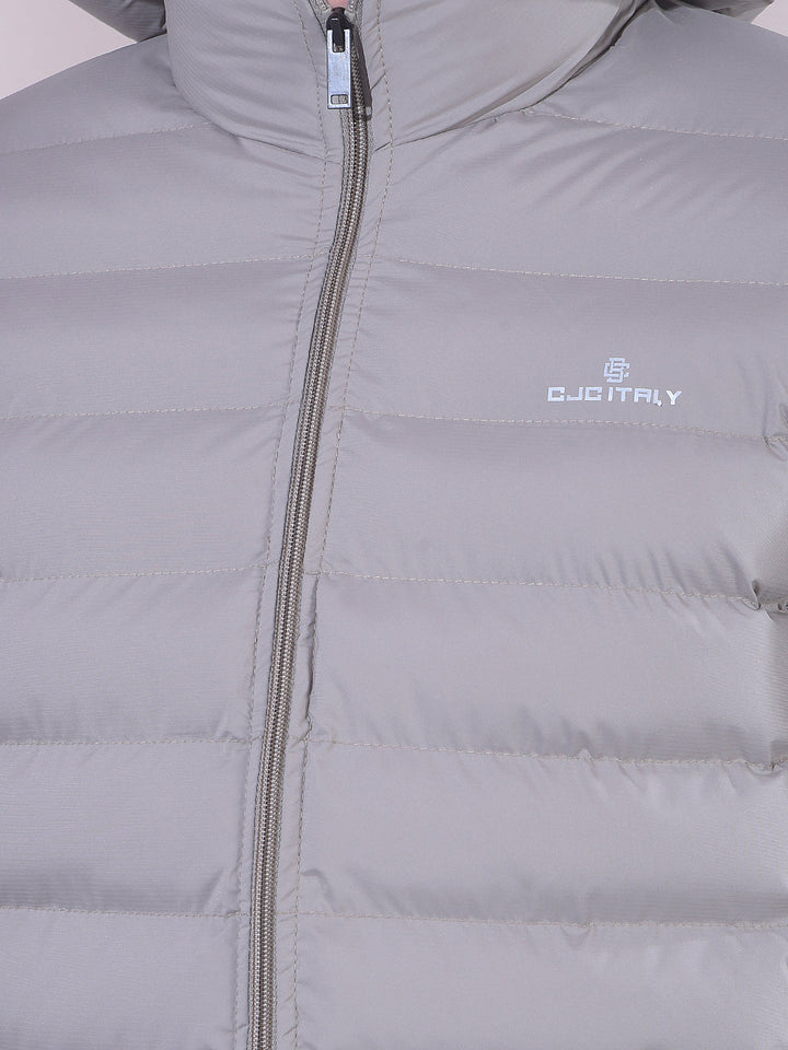 COBB SOLID BEIGE HOODED PUFFER JACKET