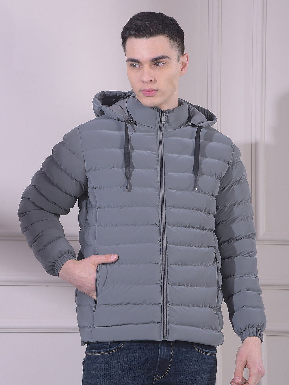 cobb solid grey hooded puffer jacket