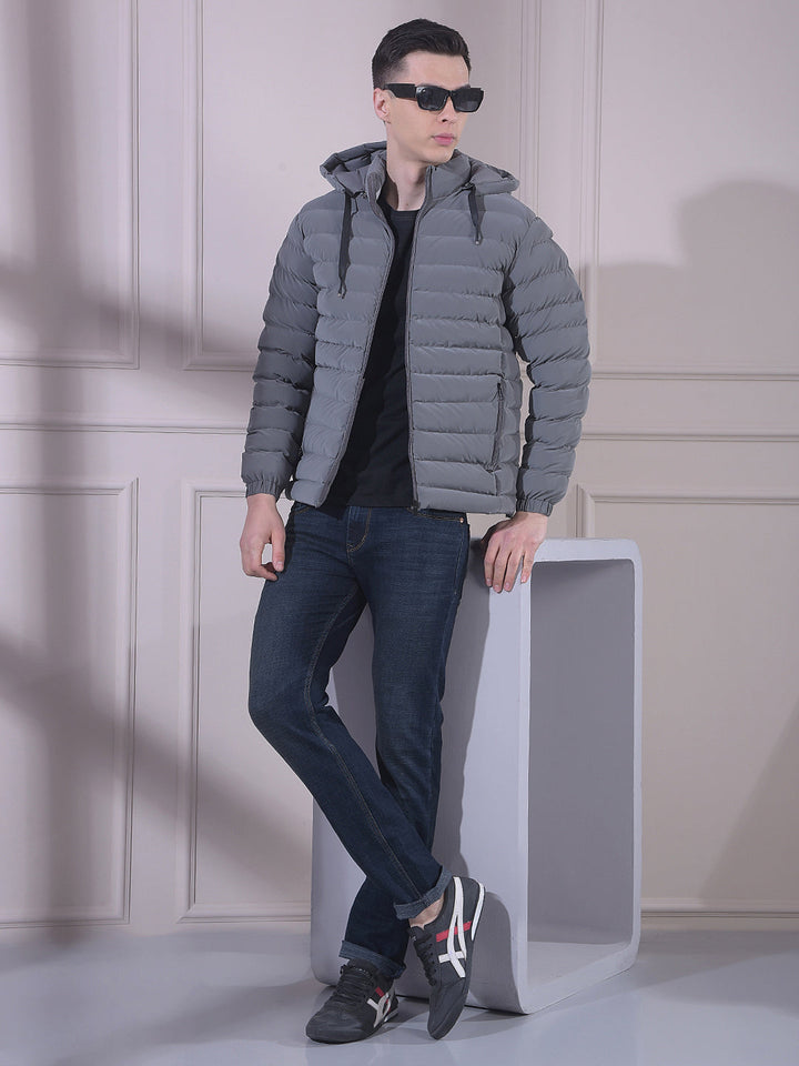 COBB SOLID GREY HOODED PUFFER JACKET