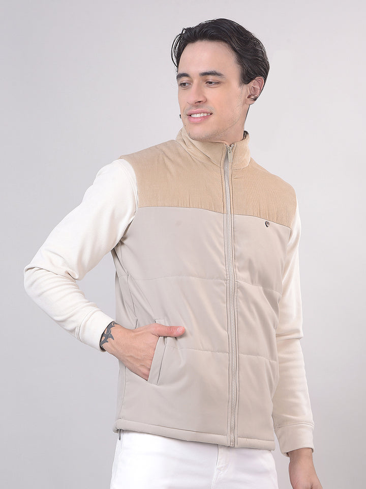 Beige Color-Block Sleeveless Jacket
