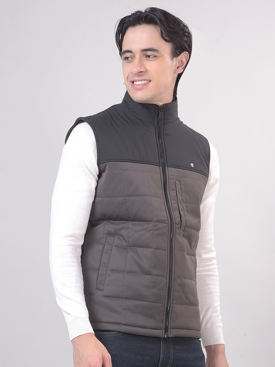 Grey Color-Block Sleeveless Jacket