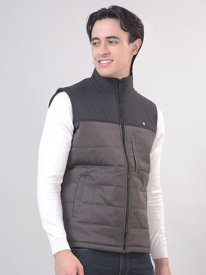 Grey Color-Block Sleeveless Jacket