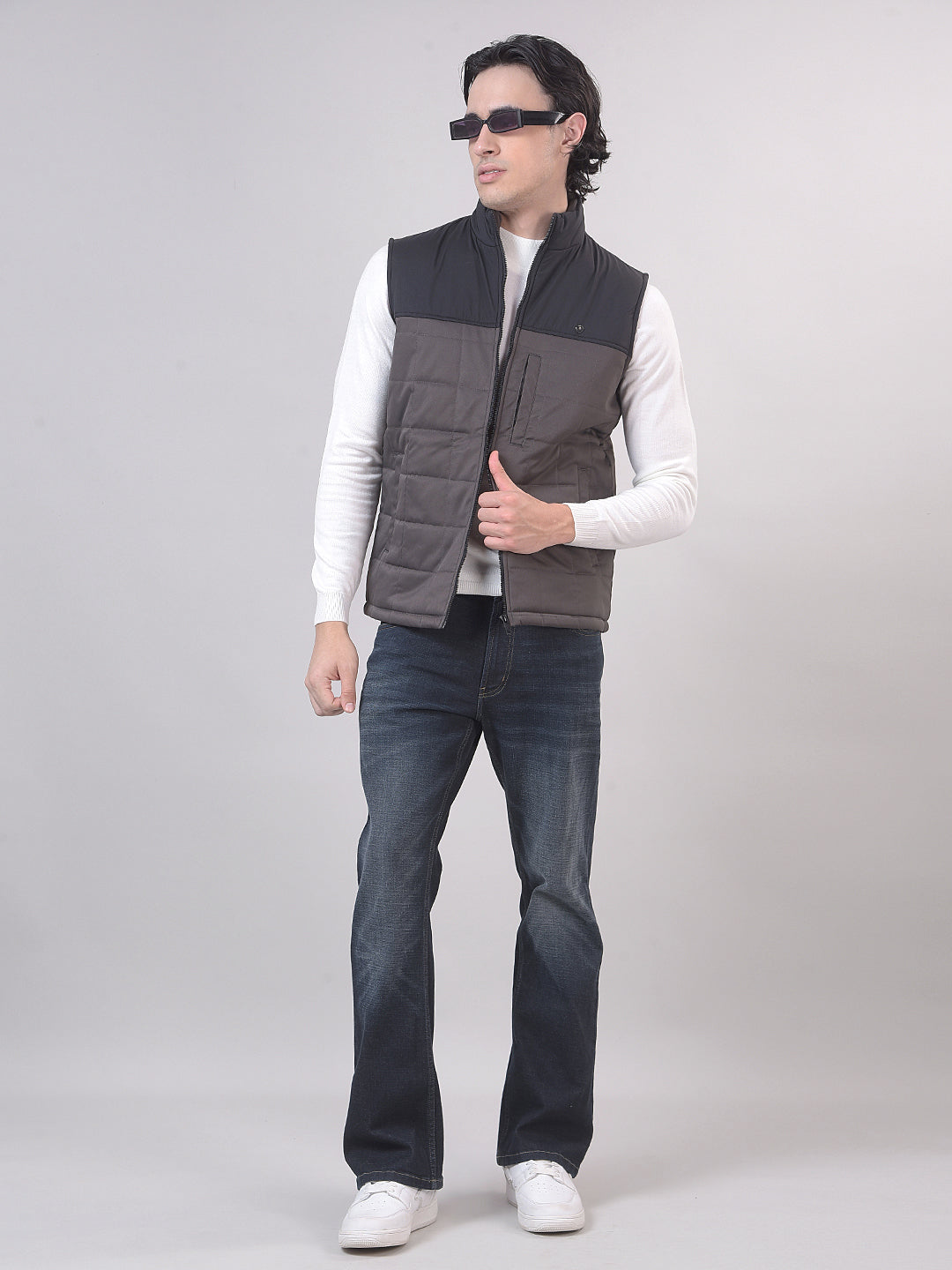 Grey Color-Block Sleeveless Jacket