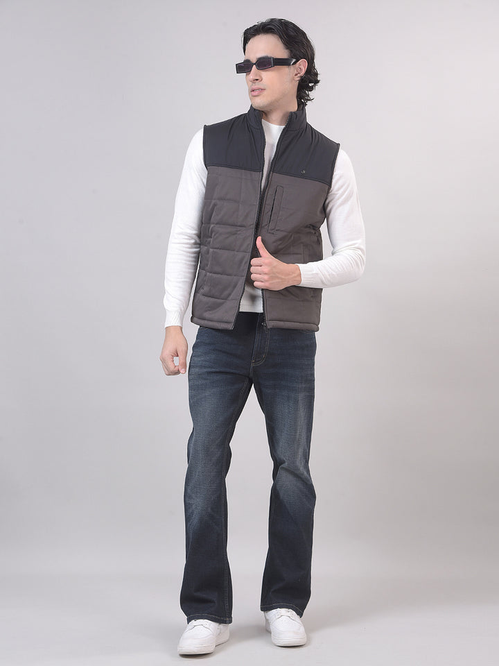 Grey Color-Block Sleeveless Jacket