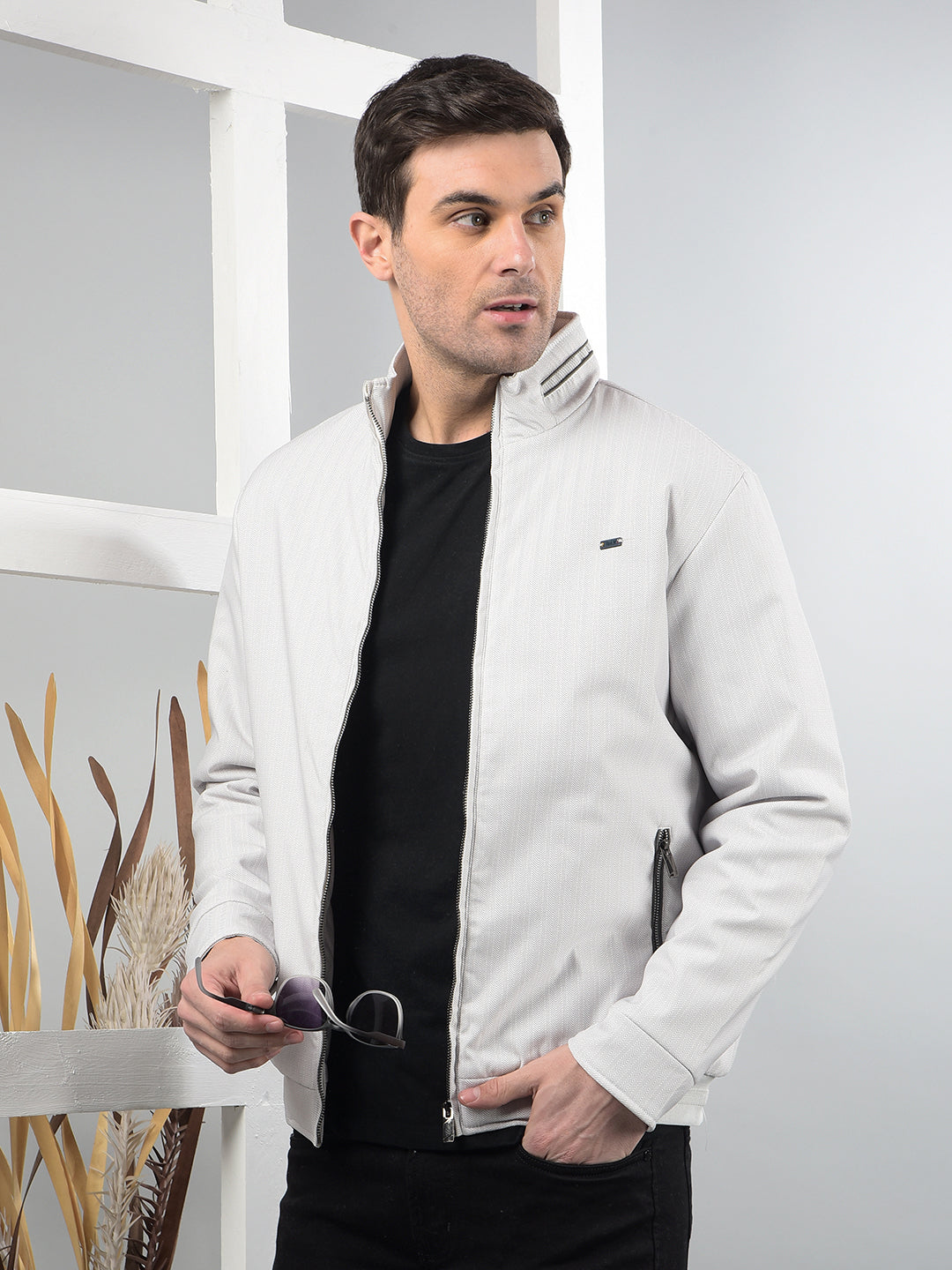 cobb light grey self-design jacket