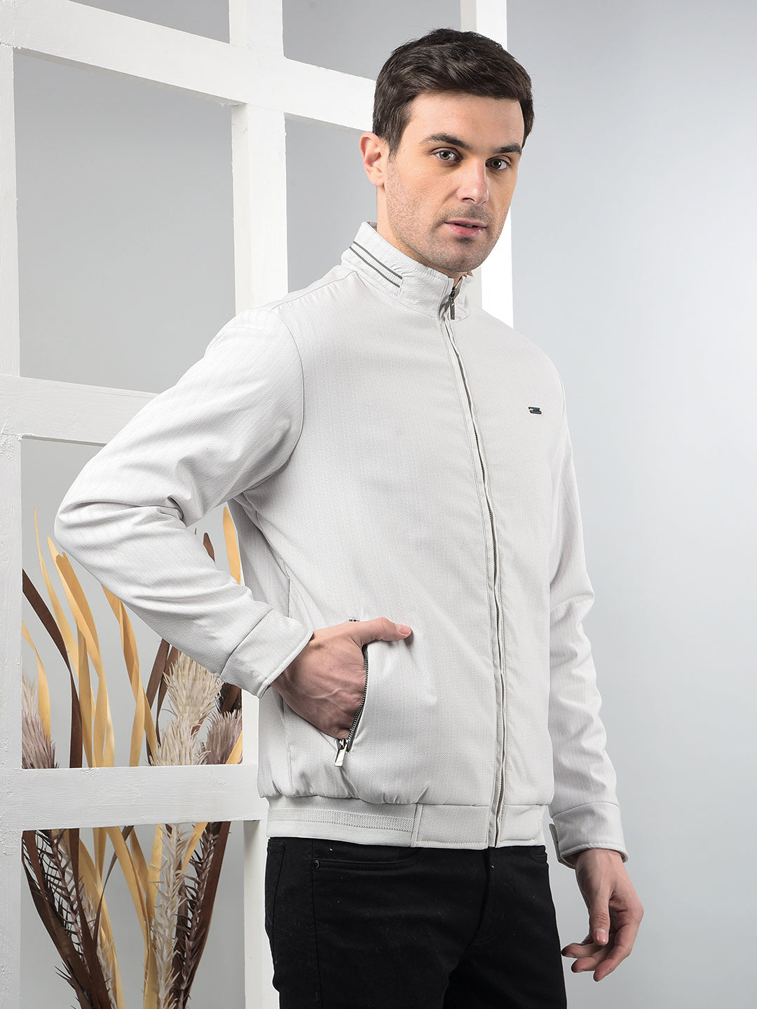 COBB LIGHT GREY SELF-DESIGN JACKET