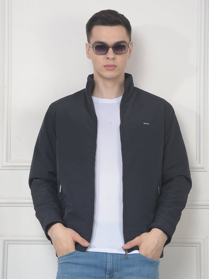 cobb solid navy mock collar jacket