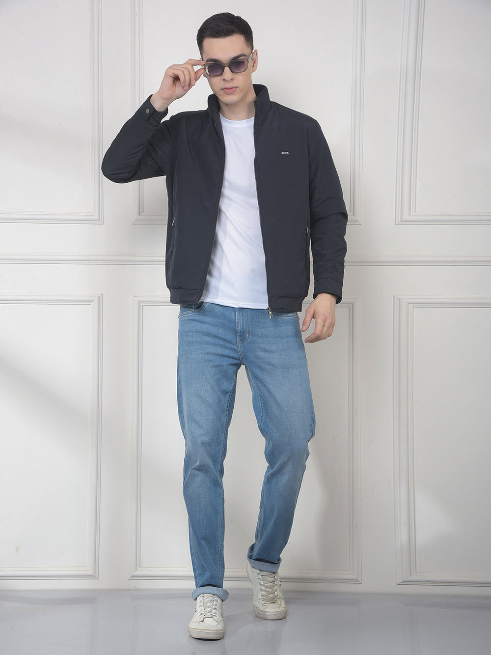 cobb solid navy mock collar jacket