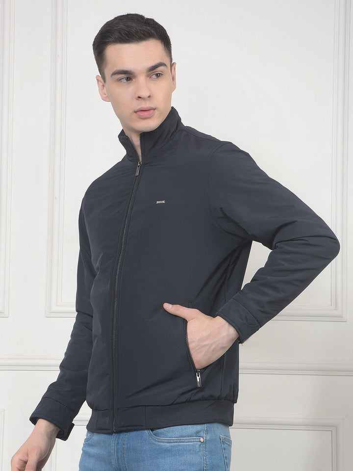 cobb solid navy mock collar jacket