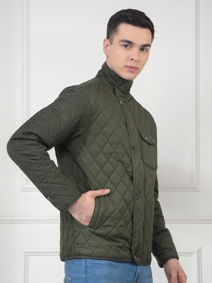 COBB GREEN SELF-DESIGN MOCK COLLAR JACKET