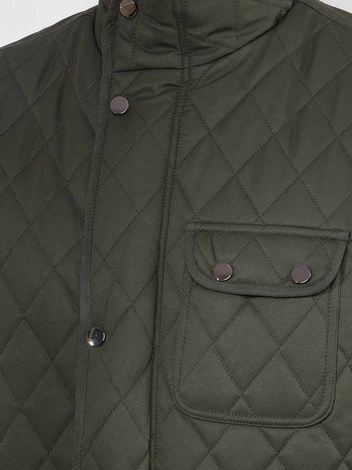 COBB GREEN SELF-DESIGN MOCK COLLAR JACKET