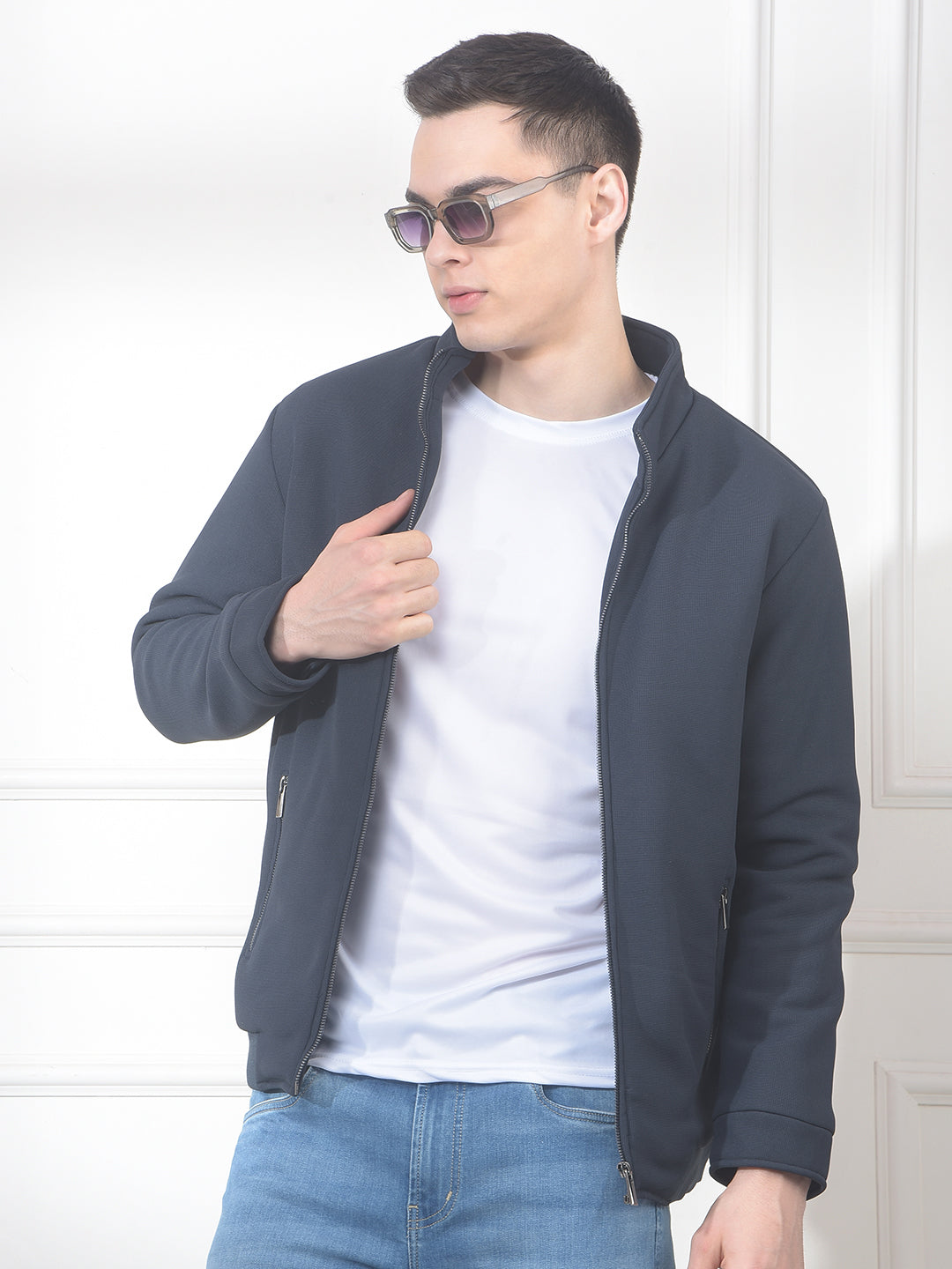 cobb navy self-design mock collar jacket