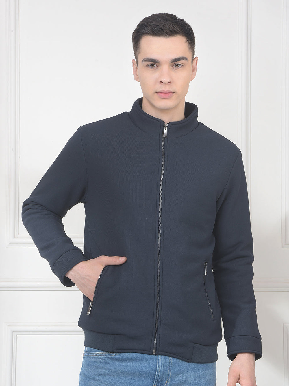 cobb navy self-design mock collar jacket