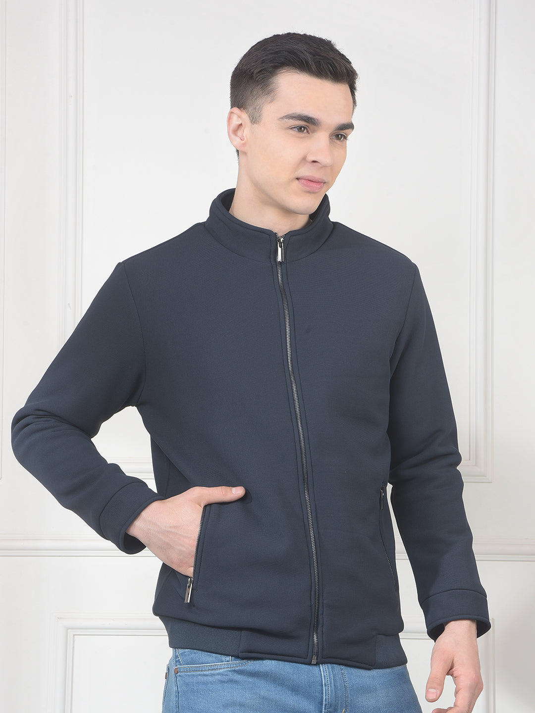 cobb navy self-design mock collar jacket