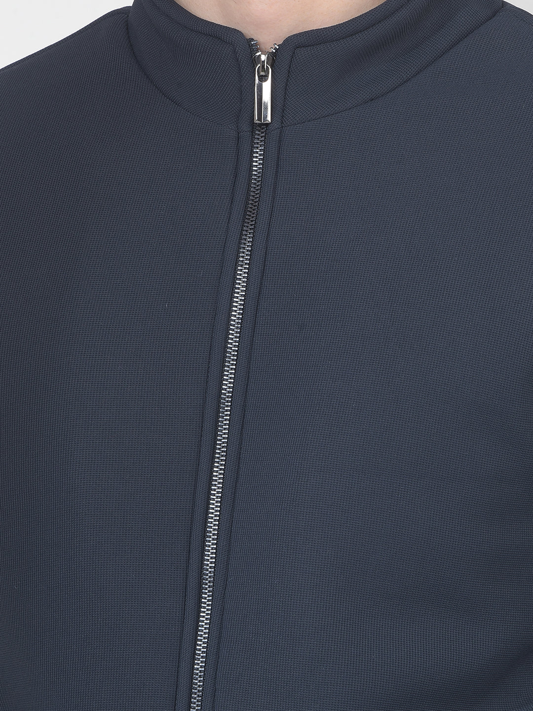 COBB NAVY SELF-DESIGN MOCK COLLAR JACKET