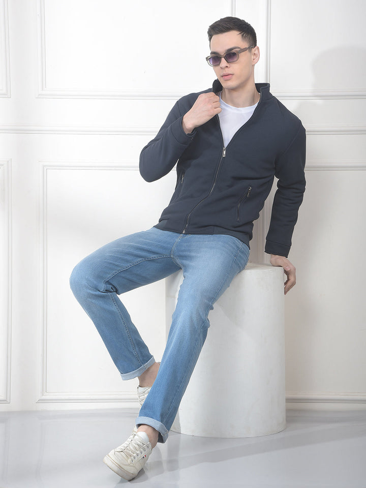 COBB NAVY SELF-DESIGN MOCK COLLAR JACKET