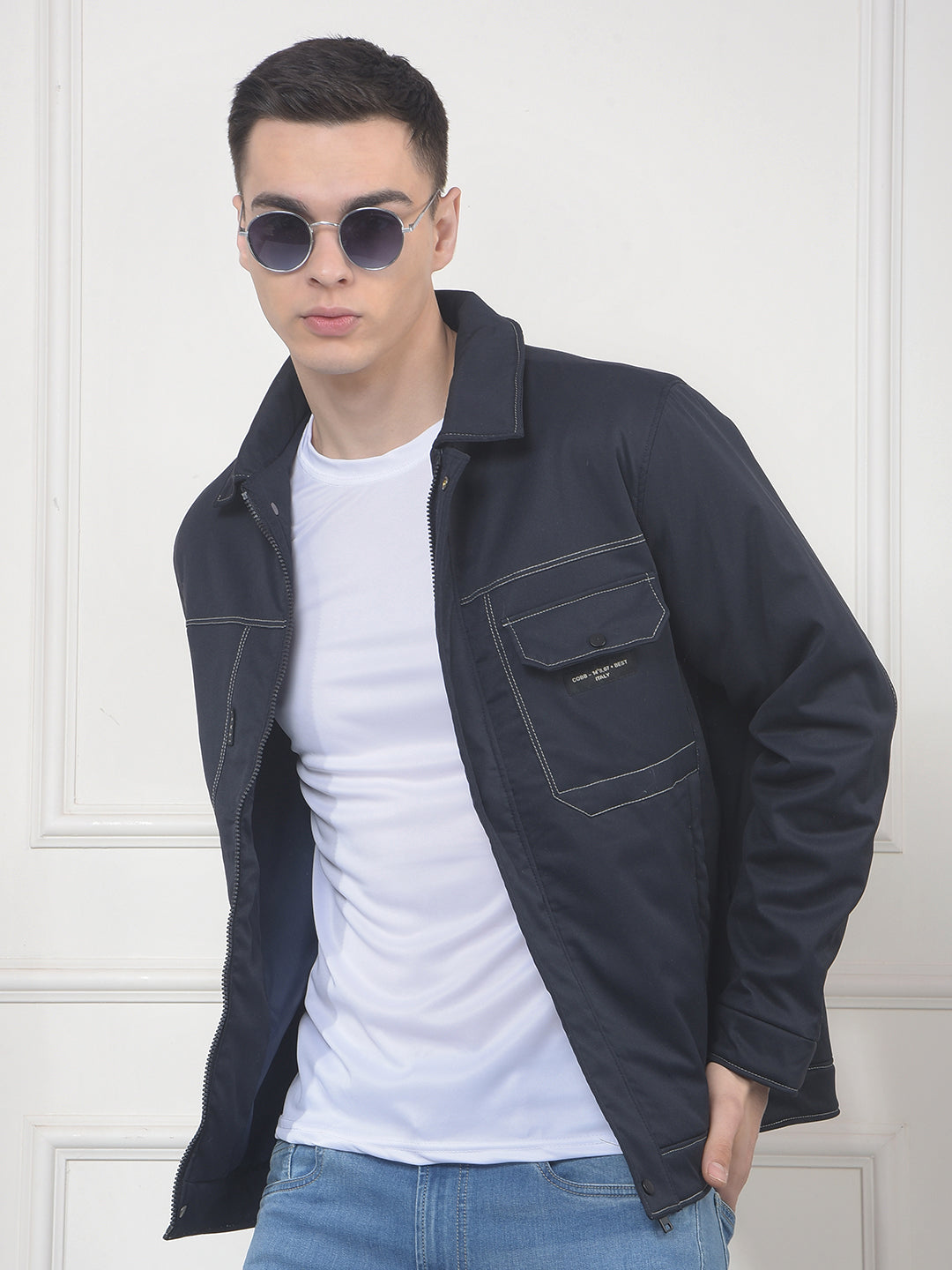 cobb navy self-design collar jacket