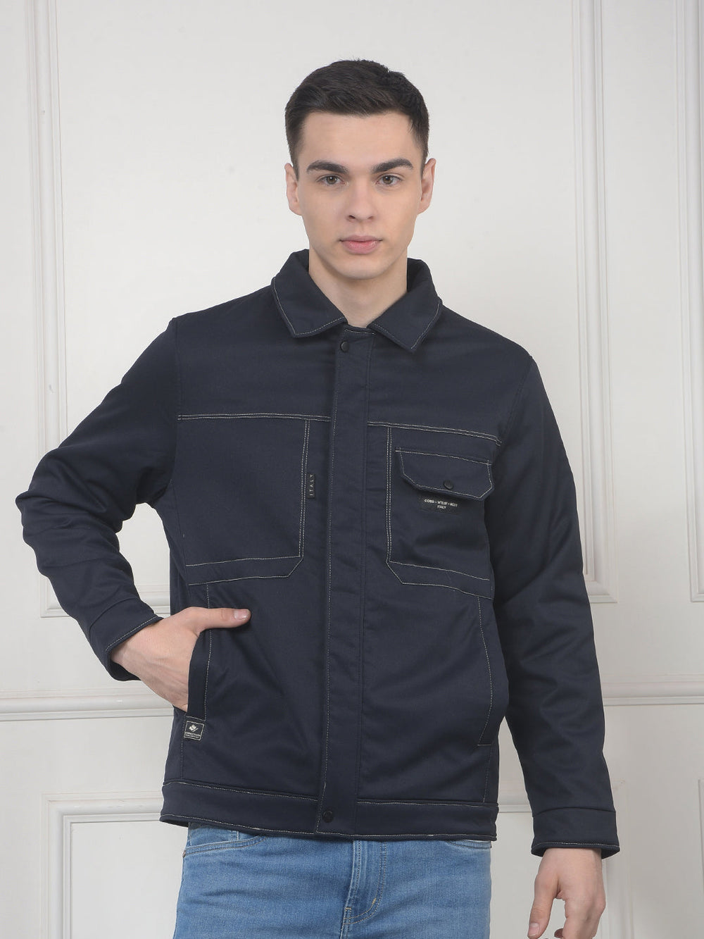 cobb navy self-design collar jacket