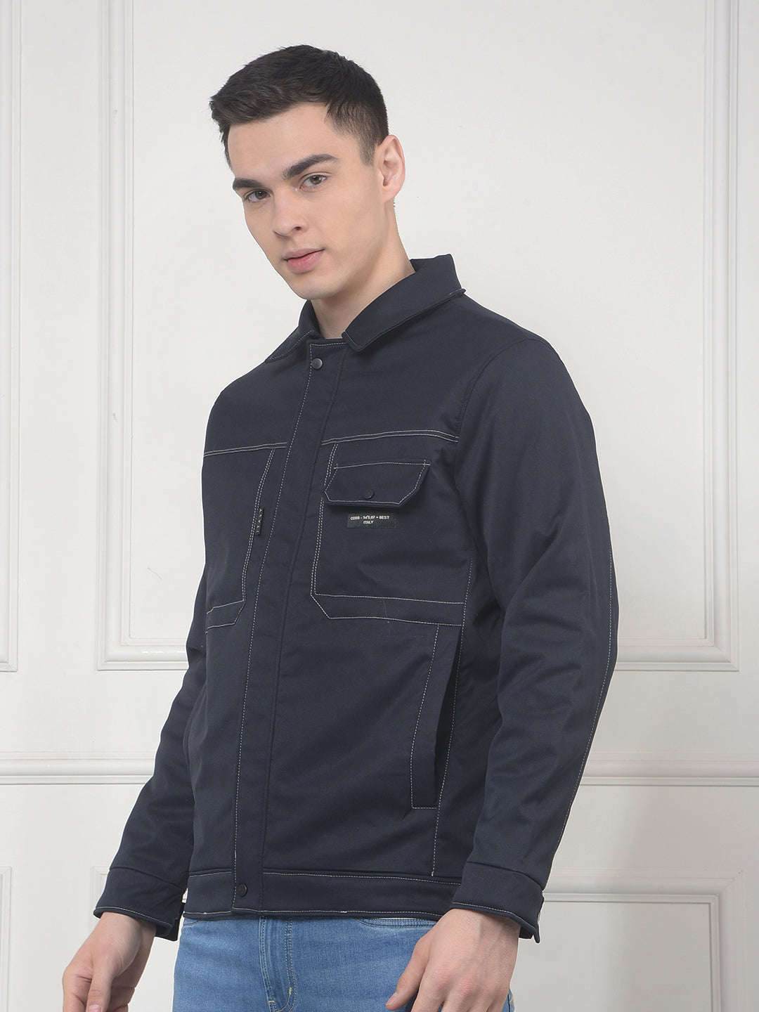 cobb navy self-design collar jacket