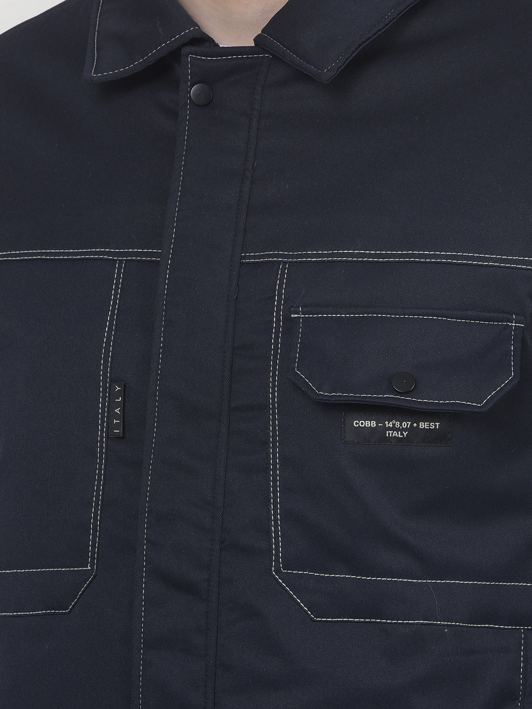 COBB NAVY SELF-DESIGN COLLAR JACKET