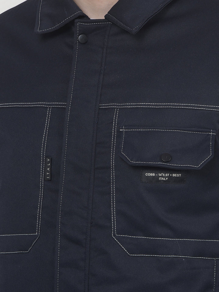 COBB NAVY SELF-DESIGN COLLAR JACKET