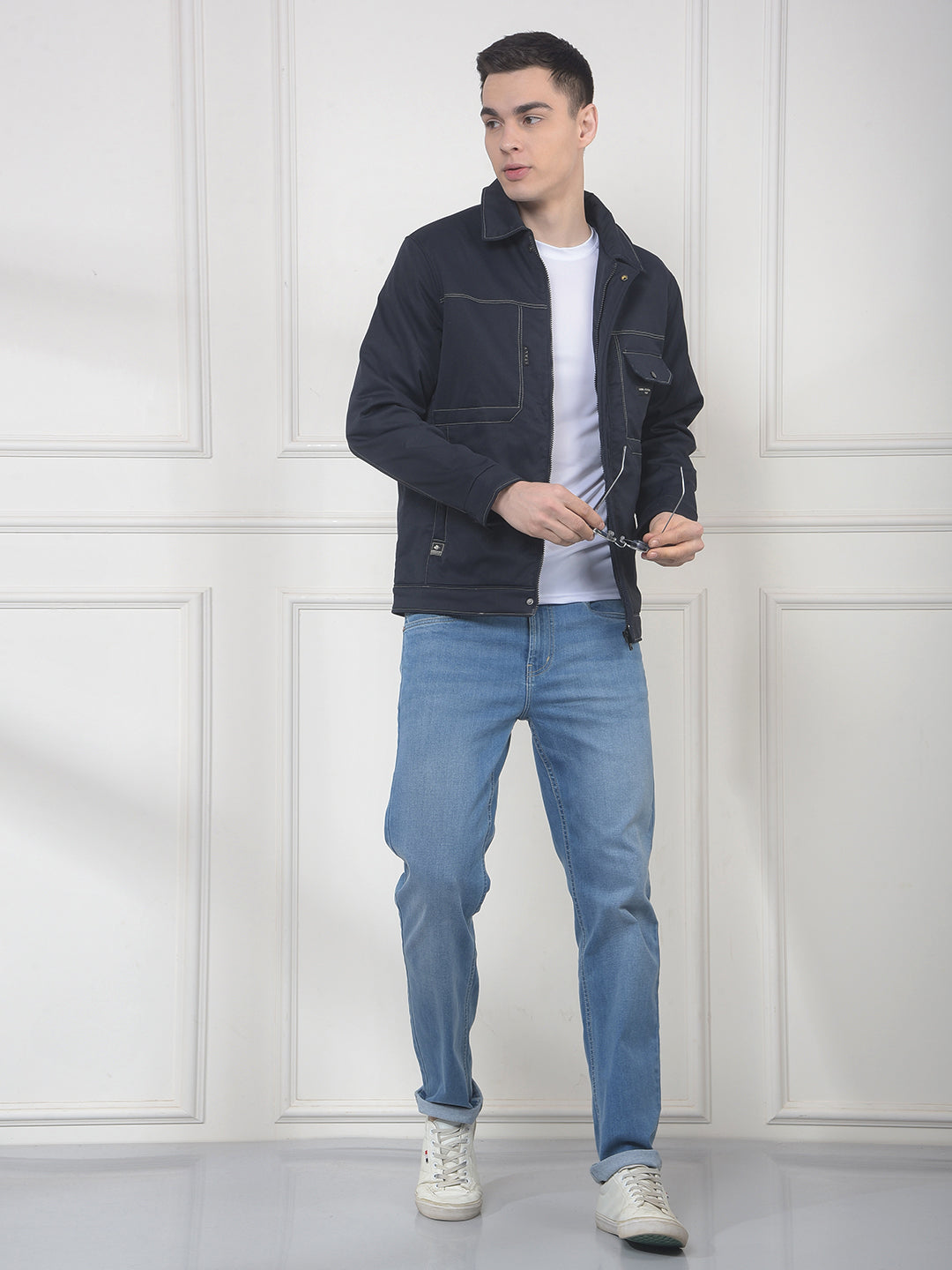 COBB NAVY SELF-DESIGN COLLAR JACKET